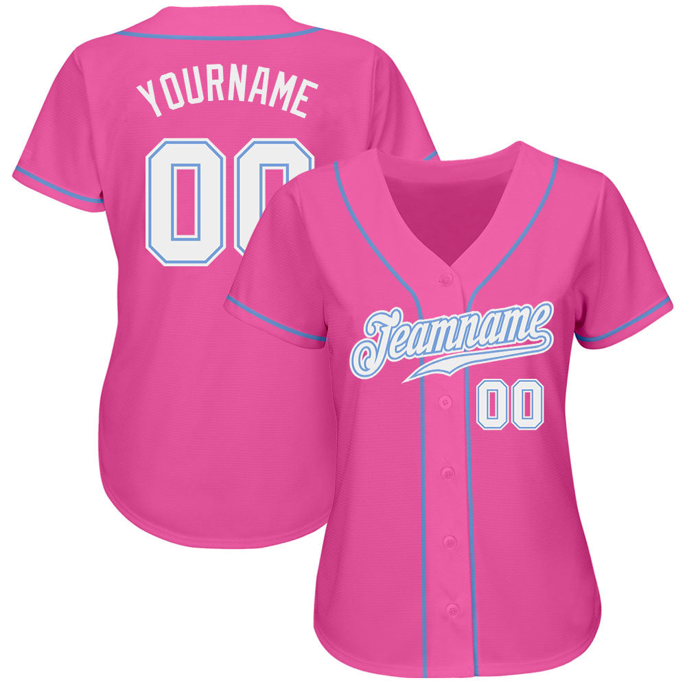 Custom Pink White-Light Blue Authentic Baseball Jersey baseball jersey product view 2