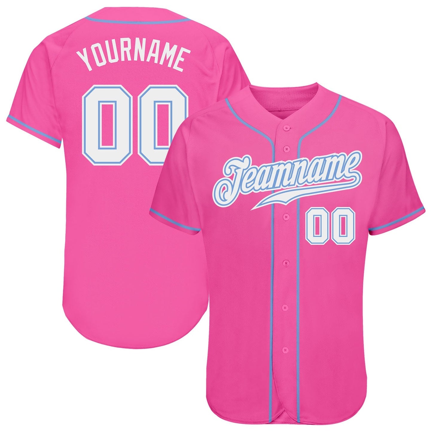 Custom Pink White-Light Blue Authentic Baseball Jersey baseball jersey product view 1