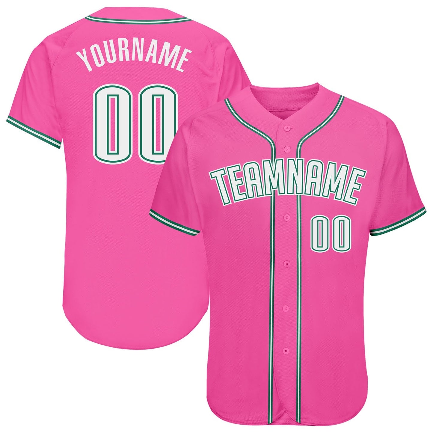 Custom Pink White-Kelly Green Authentic Baseball Jersey baseball jersey product view 1