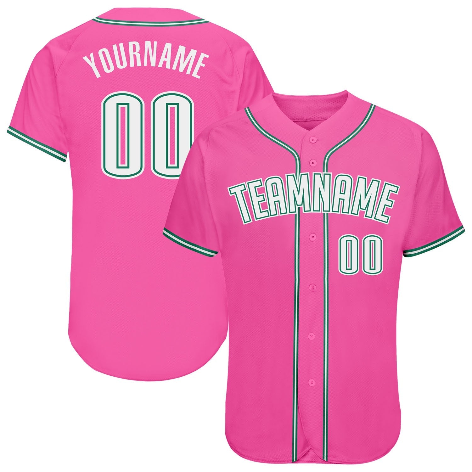 Custom Pink White-Kelly Green Authentic Baseball Jersey baseball jersey product view 1