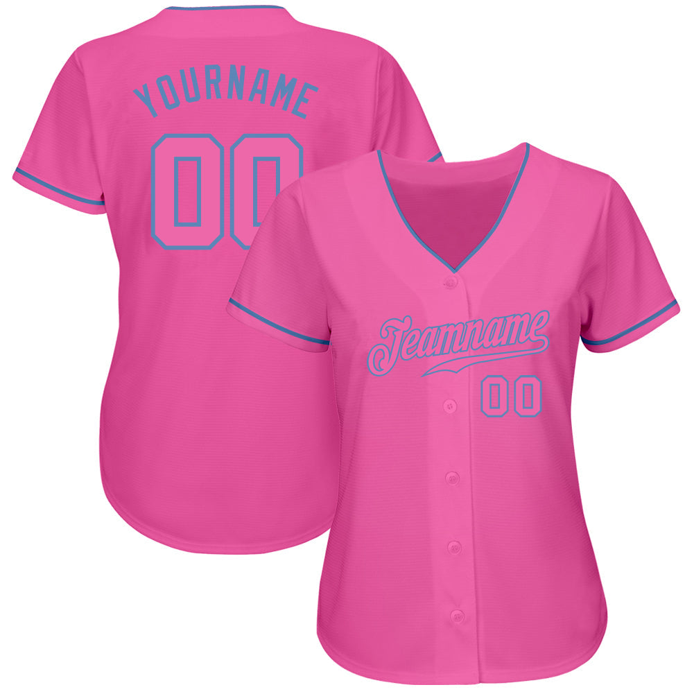 Custom Pink Pink-Light Blue Authentic Baseball Jersey baseball jersey product view 2