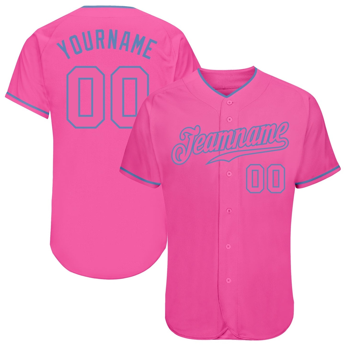 Custom Pink Pink-Light Blue Authentic Baseball Jersey baseball jersey product view 1