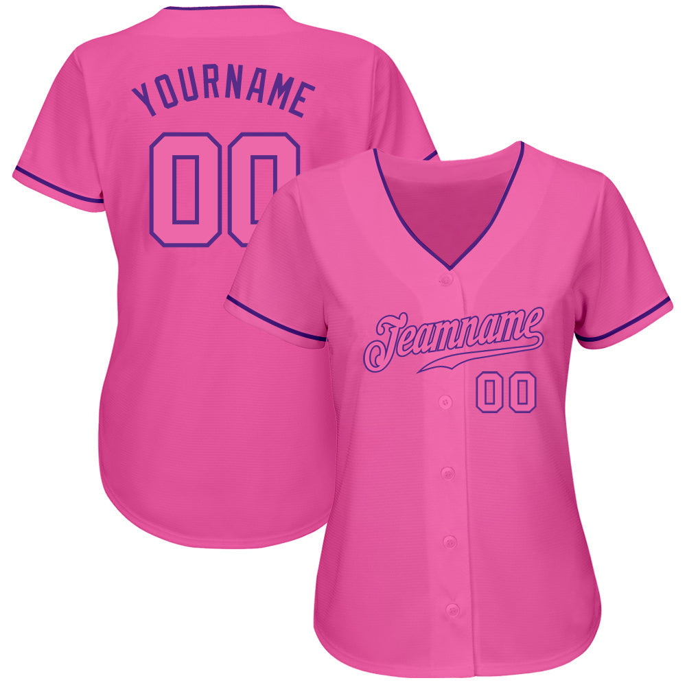 Custom Pink Pink-Purple Authentic Baseball Jersey baseball jersey product view 2