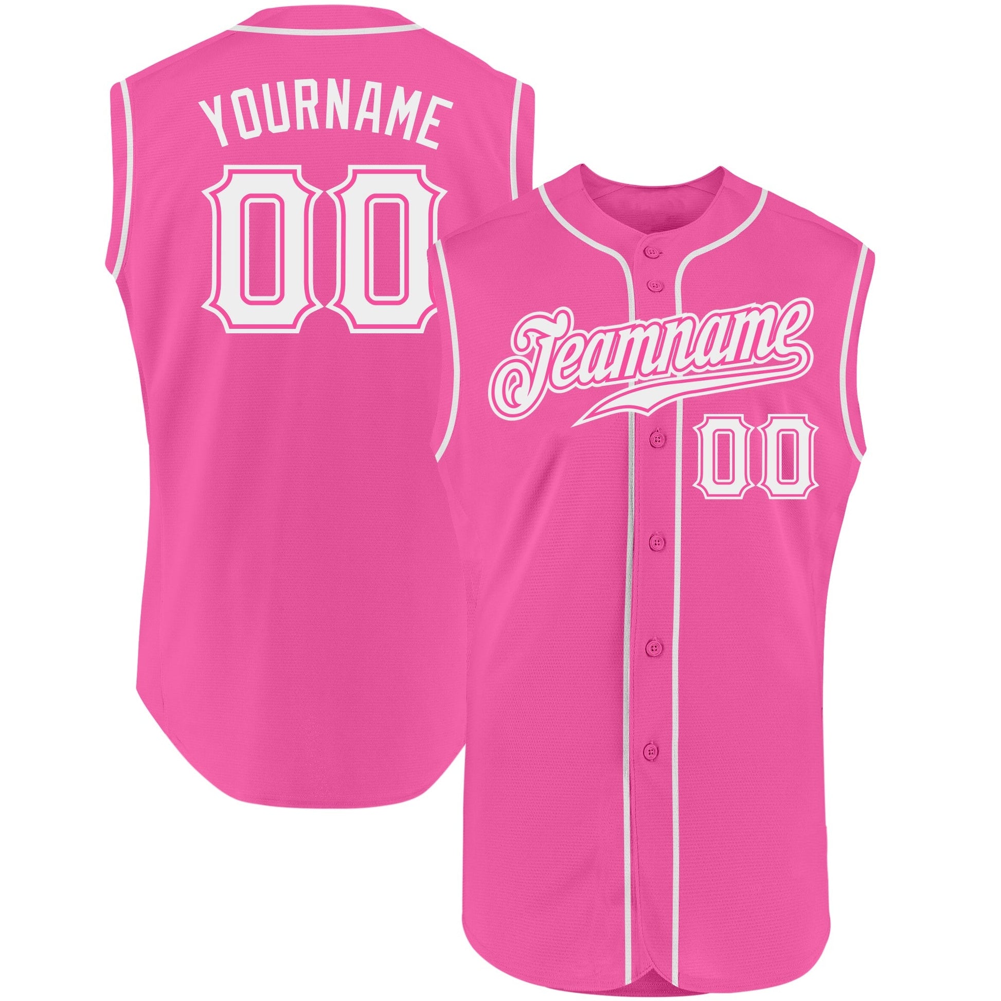 Custom Pink White Authentic Sleeveless Baseball Jersey baseball jersey product view 1