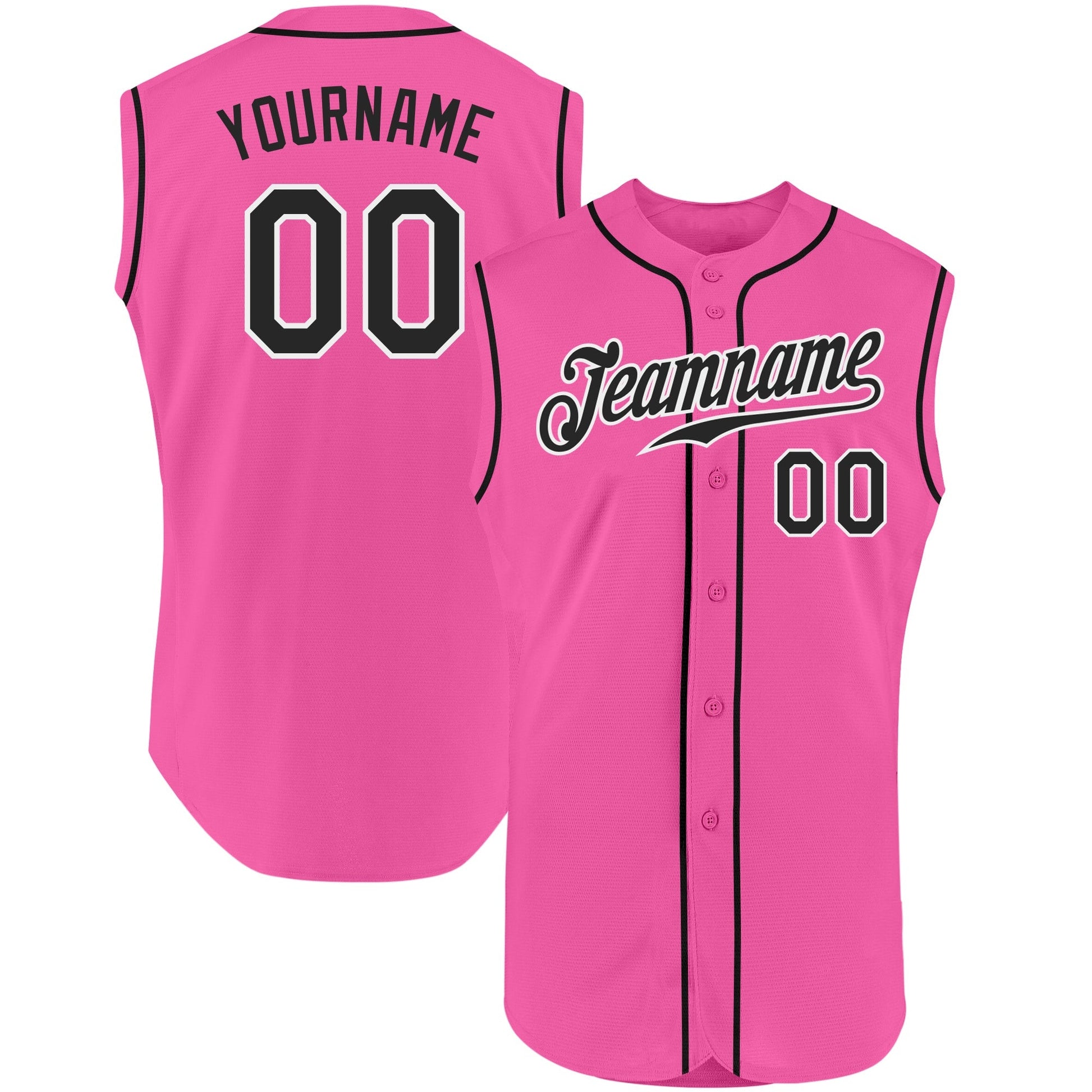 Custom Pink Black-White Authentic Sleeveless Baseball Jersey baseball jersey product view 1