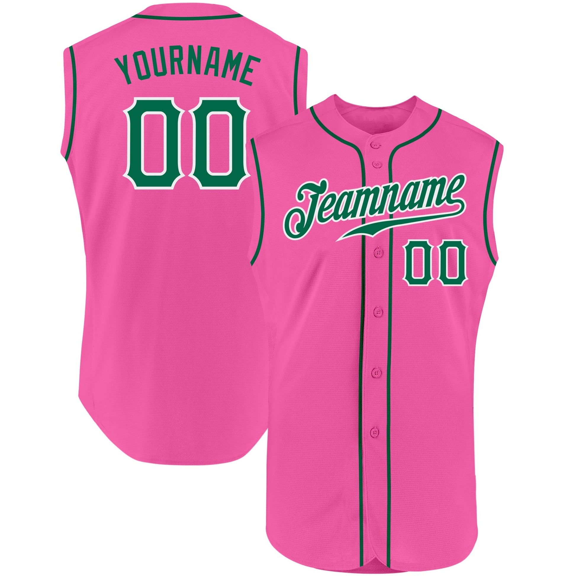 Custom Pink Kelly Green-White Authentic Sleeveless Baseball Jersey baseball jersey product view 1