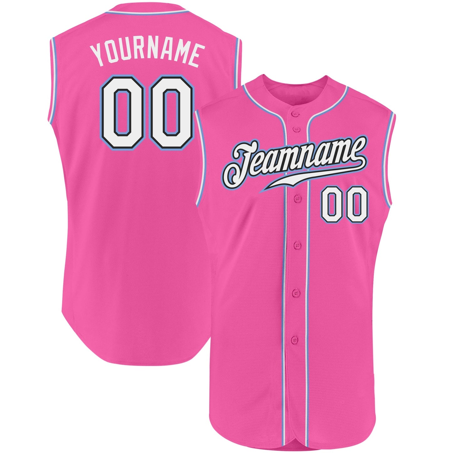 Custom Pink White-Light Blue Authentic Sleeveless Baseball Jersey baseball jersey product view 1