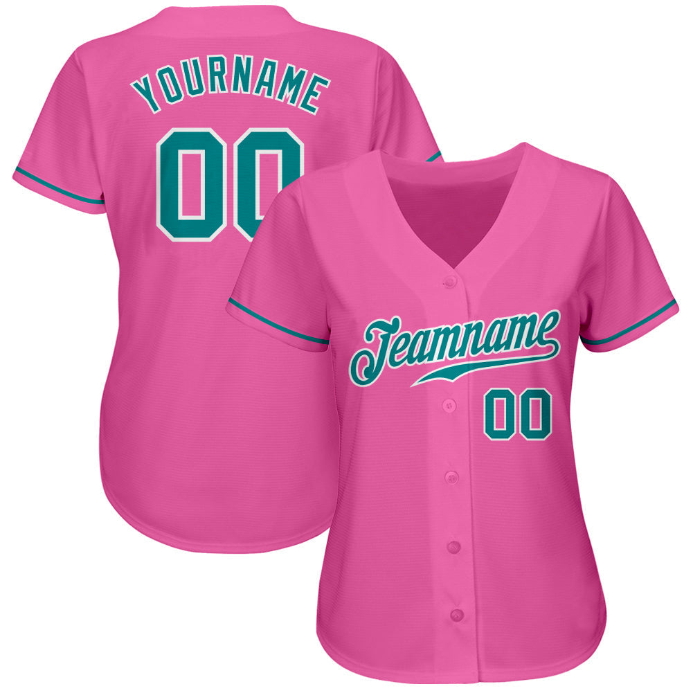 Custom Pink Teal-White Authentic Baseball Jersey baseball jersey product view 2