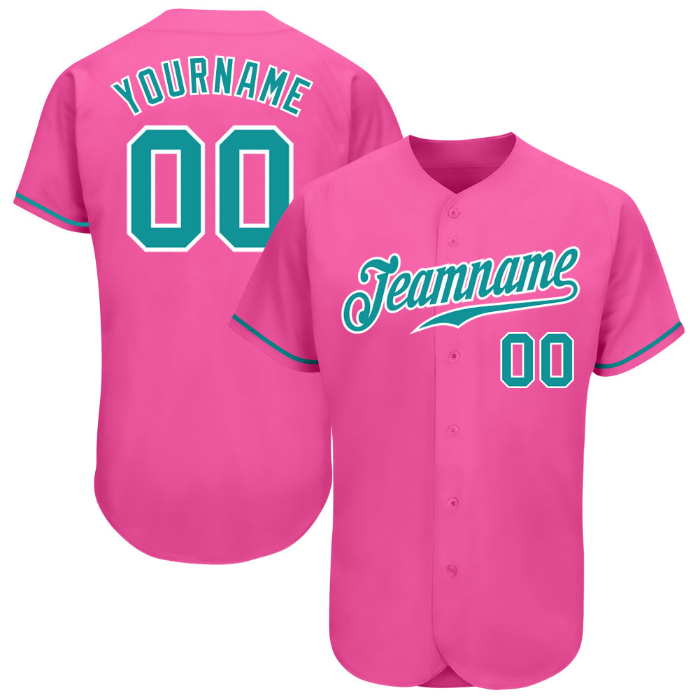 Custom Pink Teal-White Authentic Baseball Jersey baseball jersey product view 1