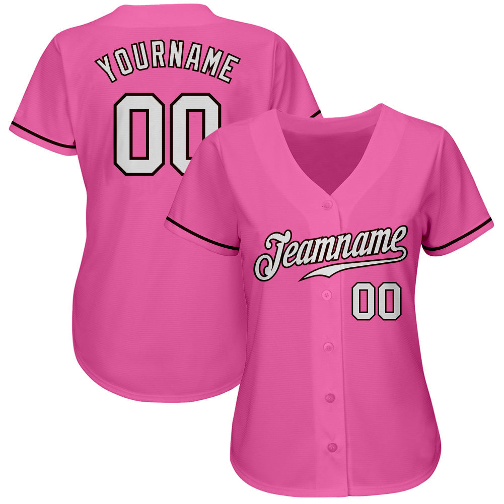 Custom Pink White-Brown Authentic Baseball Jersey baseball jersey product view 2