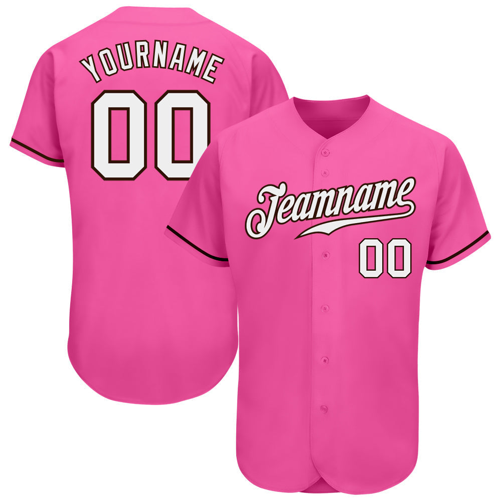 Custom Pink White-Brown Authentic Baseball Jersey baseball jersey product view 1