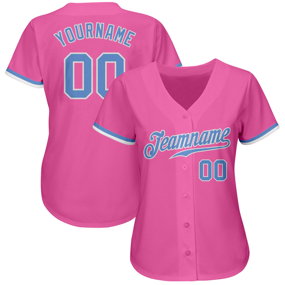 Custom Pink Light Blue-White Authentic Baseball Jersey baseball jersey product view 2