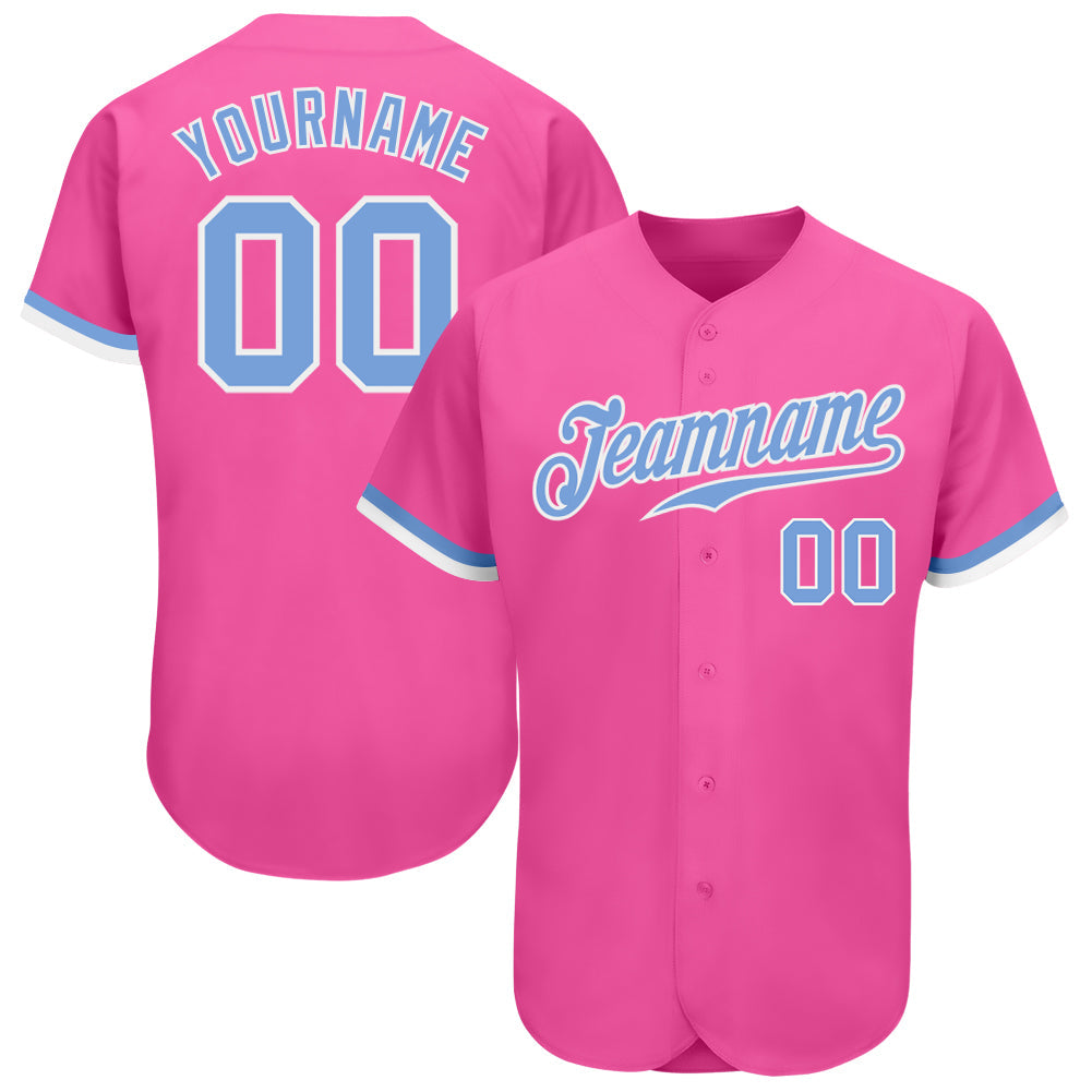 Custom Pink Light Blue-White Authentic Baseball Jersey baseball jersey product view 1