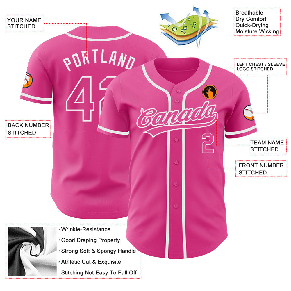 Custom Pink Pink-White Authentic Baseball Jersey baseball jersey product view 3
