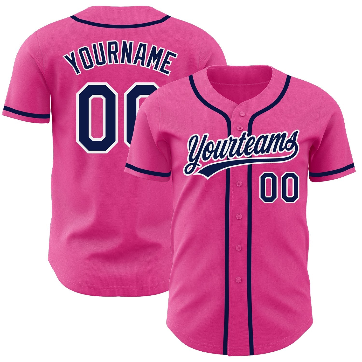 Custom Pink Navy-White Authentic Baseball Jersey baseball jersey product view 1