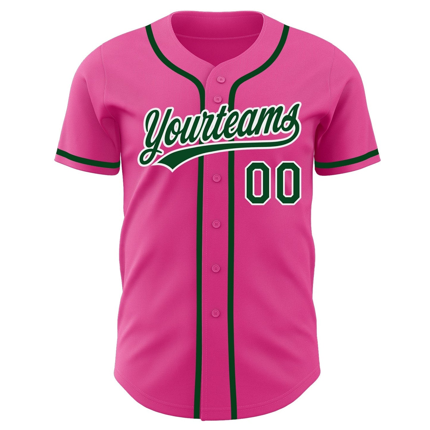 Custom Pink Green-White Authentic Baseball Jersey baseball jersey product view 2