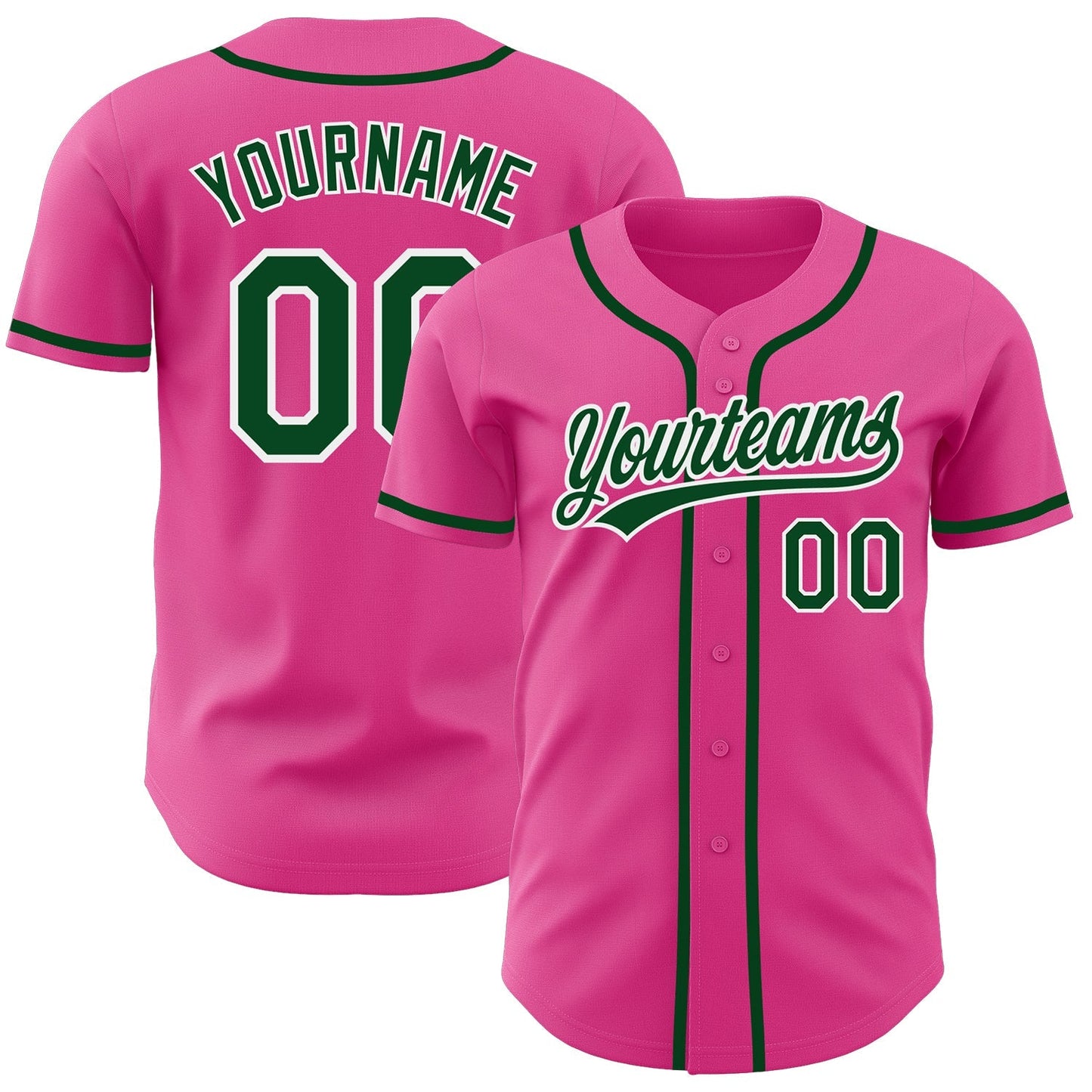 Custom Pink Green-White Authentic Baseball Jersey baseball jersey product view 1