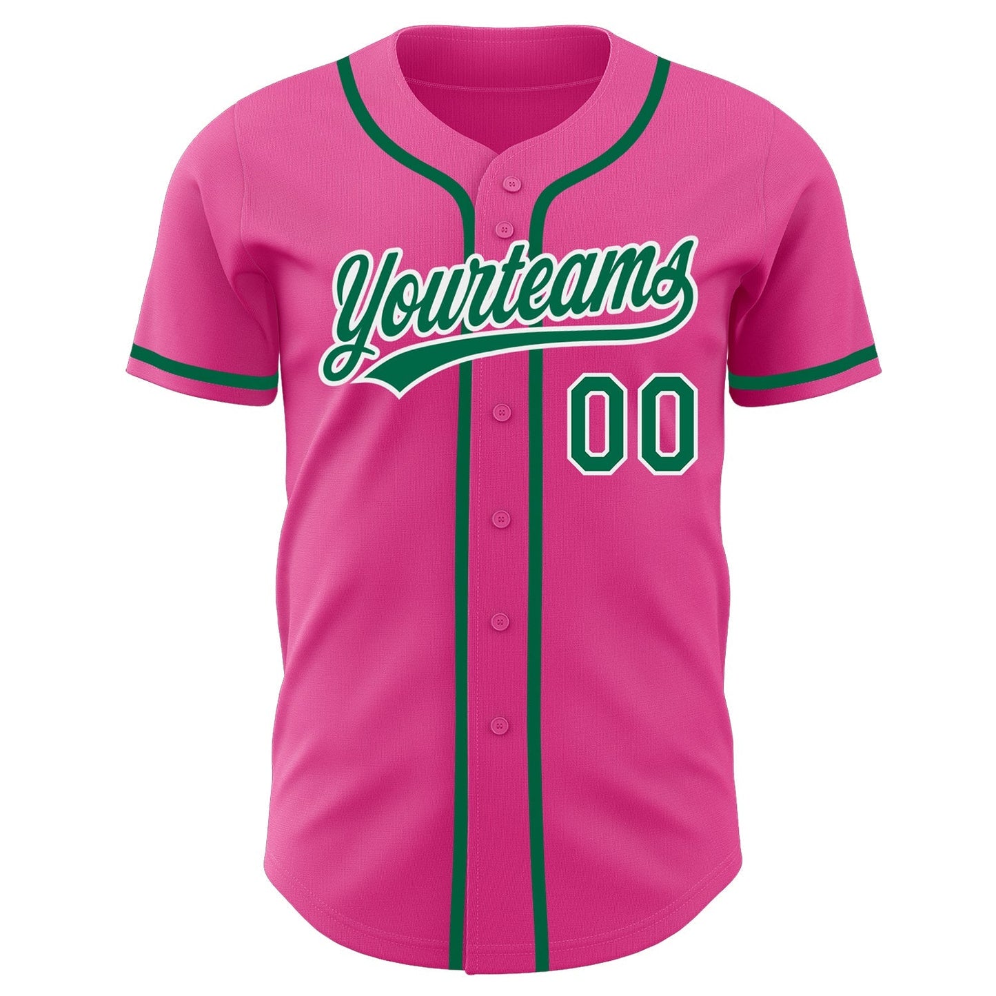 Custom Pink Kelly Green-White Authentic Baseball Jersey baseball jersey product view 2