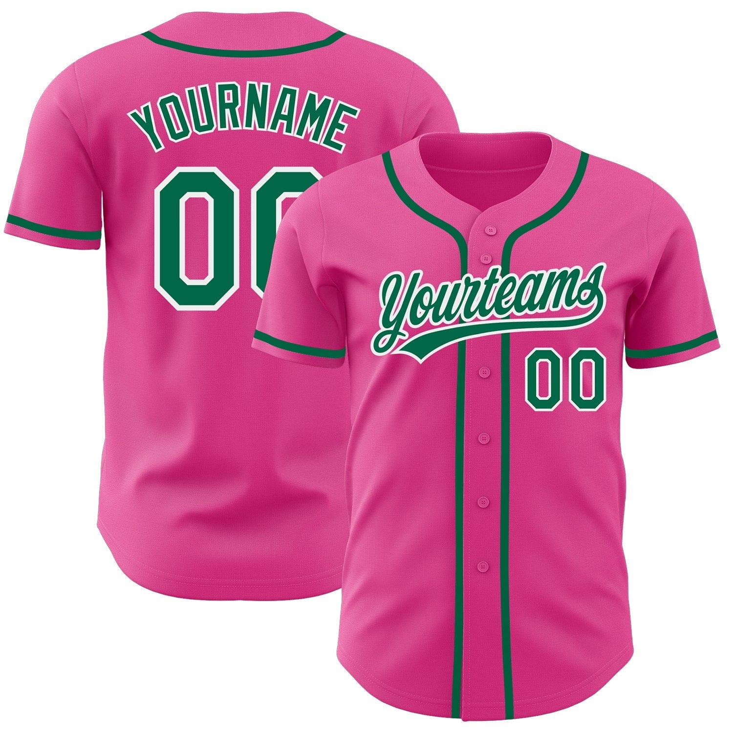Custom Pink Kelly Green-White Authentic Baseball Jersey baseball jersey product view 1
