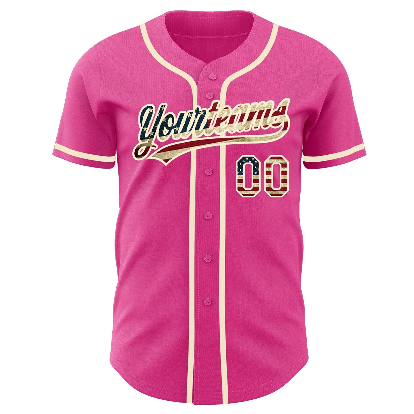 Custom Pink Vintage USA Flag-Cream Authentic Baseball Jersey baseball jersey product view 2