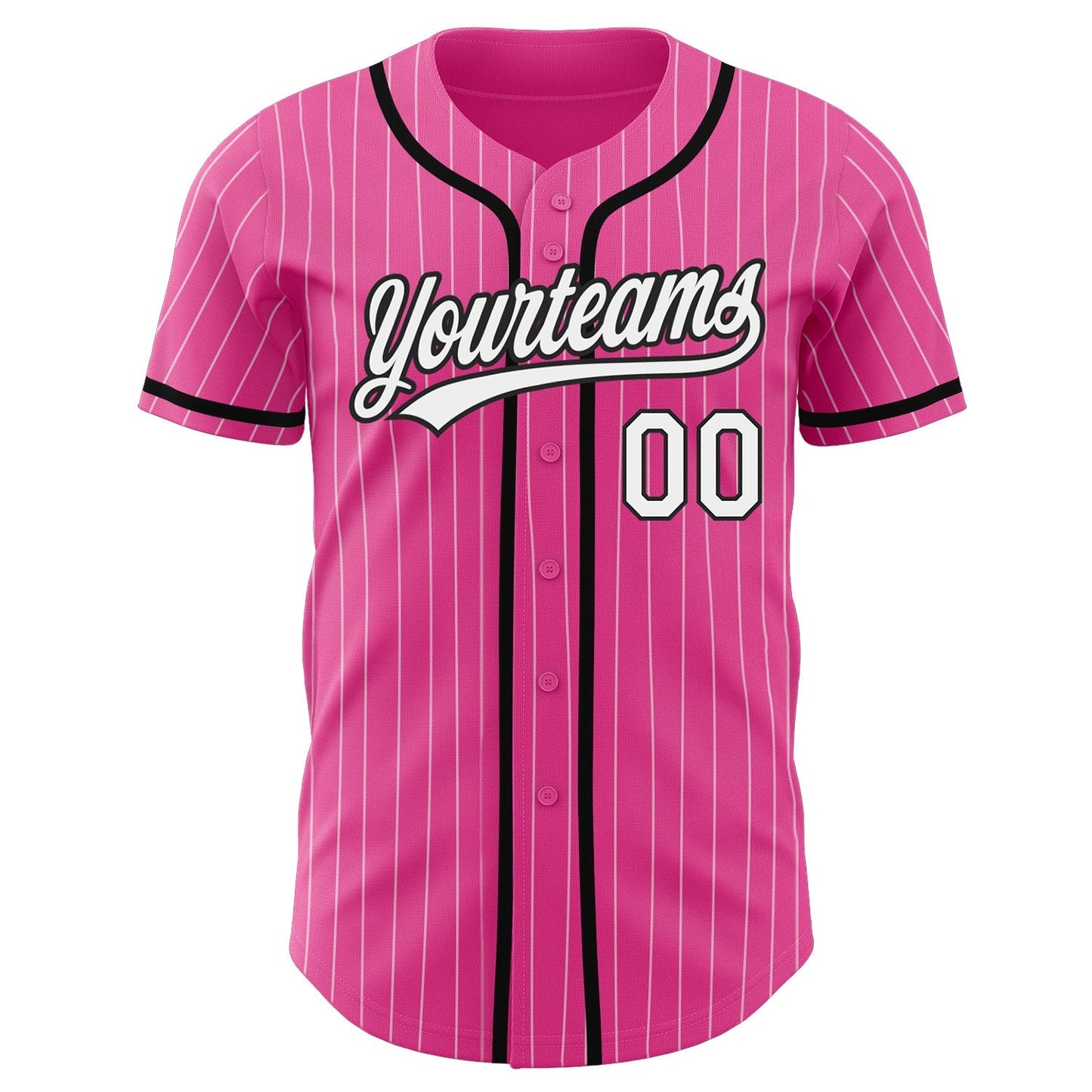 Custom Pink White Pinstripe White-Black Authentic Baseball Jersey baseball jersey product view 2