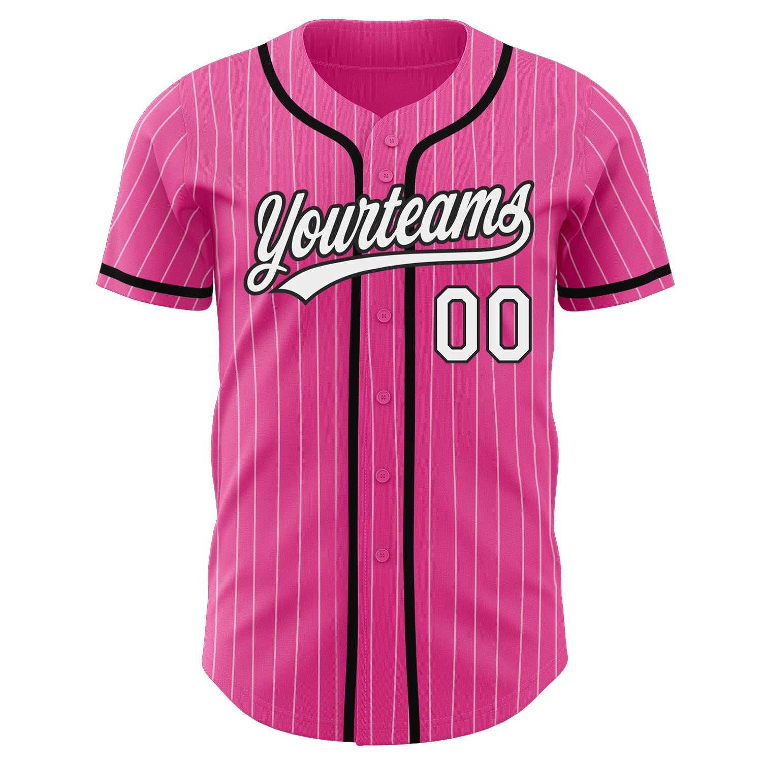 Custom Pink White Pinstripe White-Black Authentic Baseball Jersey baseball jersey product view 2