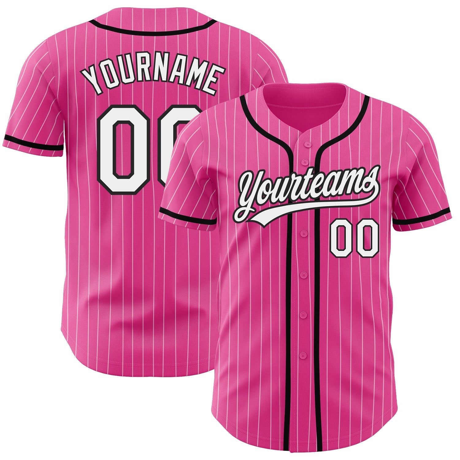 Custom Pink White Pinstripe White-Black Authentic Baseball Jersey baseball jersey product view 1