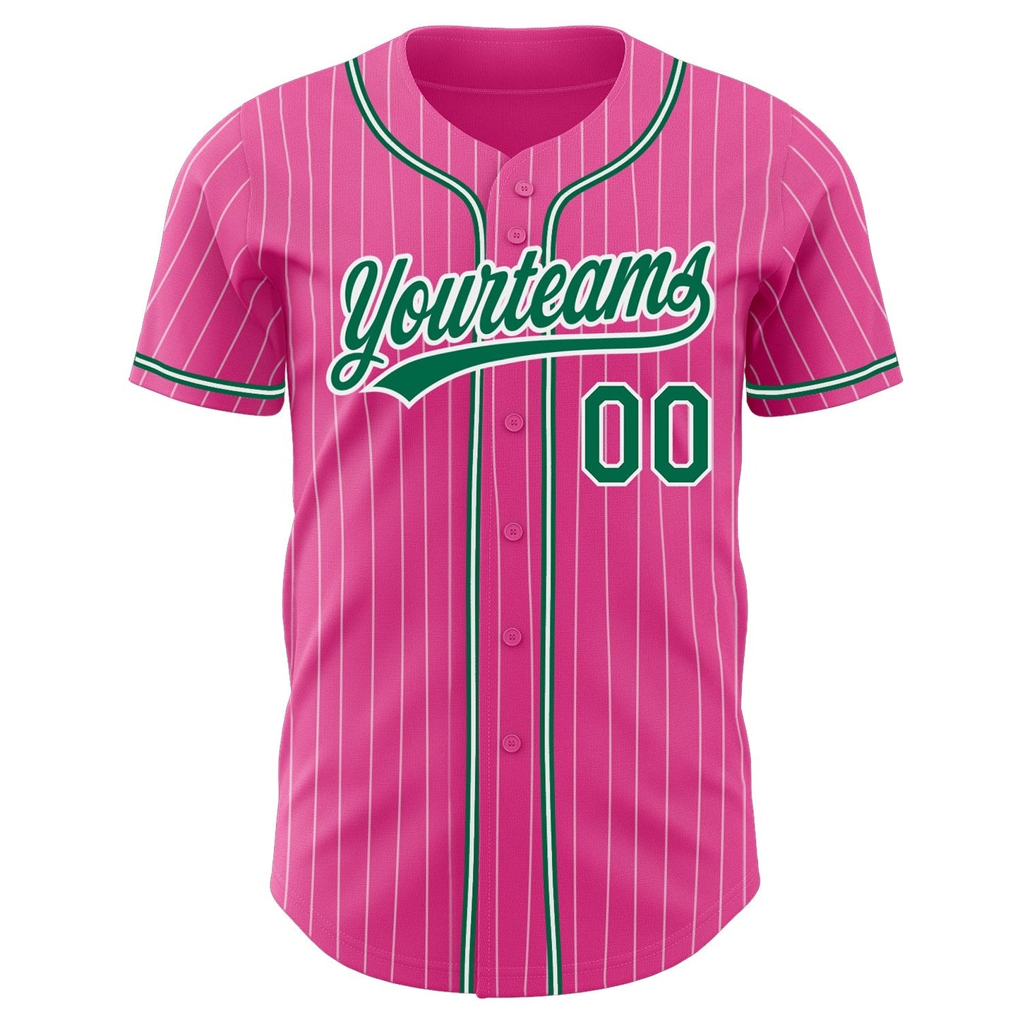 Custom Pink White Pinstripe Kelly Green Authentic Baseball Jersey baseball jersey product view 2