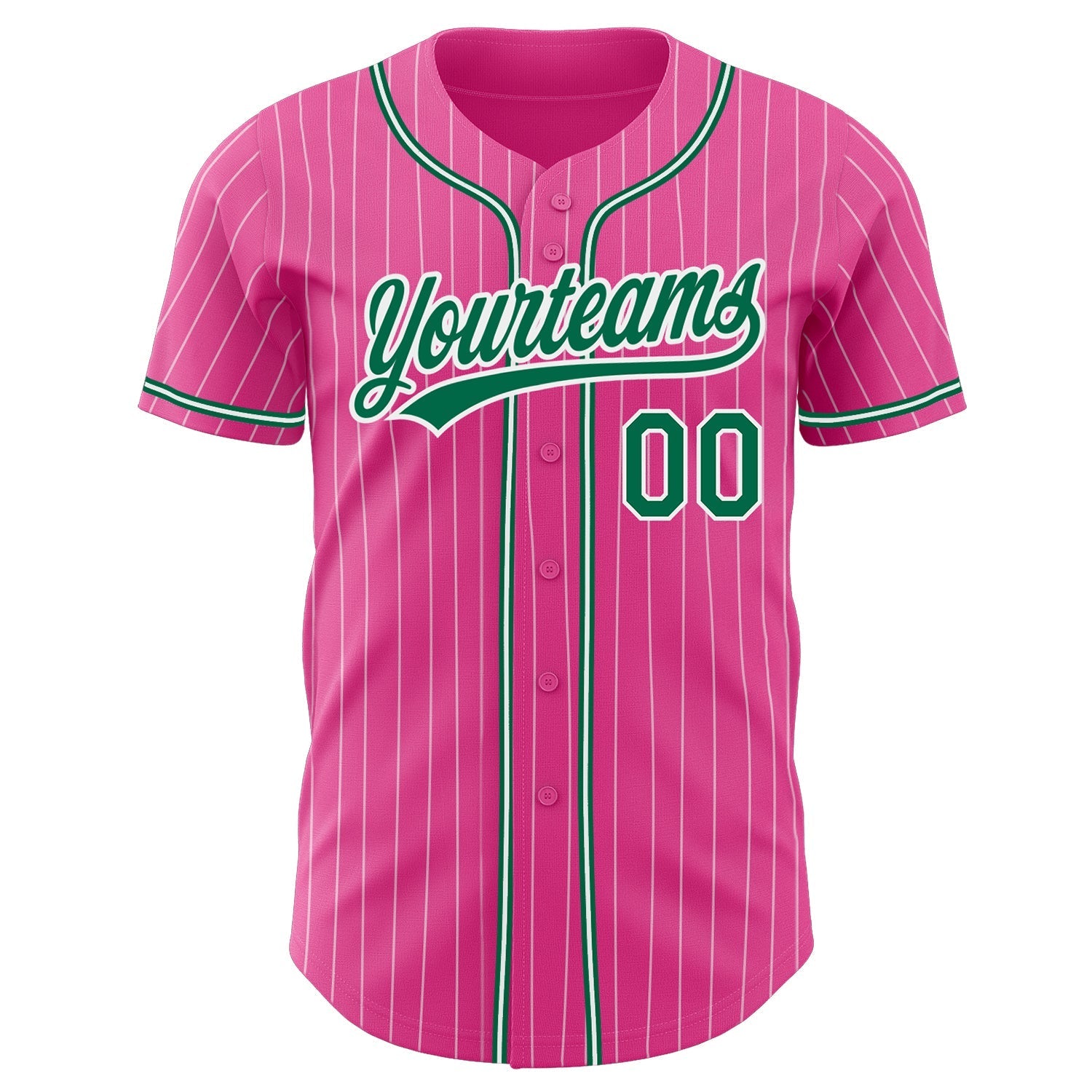 Custom Pink White Pinstripe Kelly Green Authentic Baseball Jersey baseball jersey product view 2