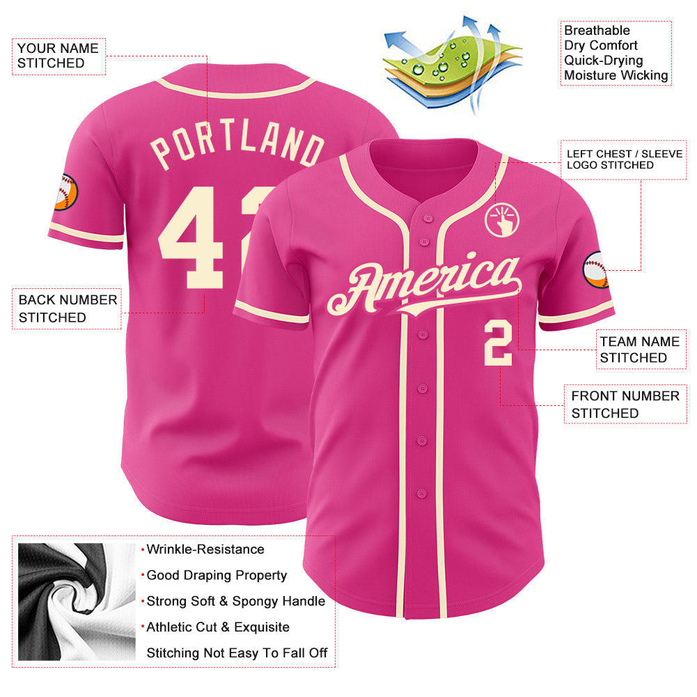 Custom Pink Cream Authentic Baseball Jersey baseball jersey product view 3
