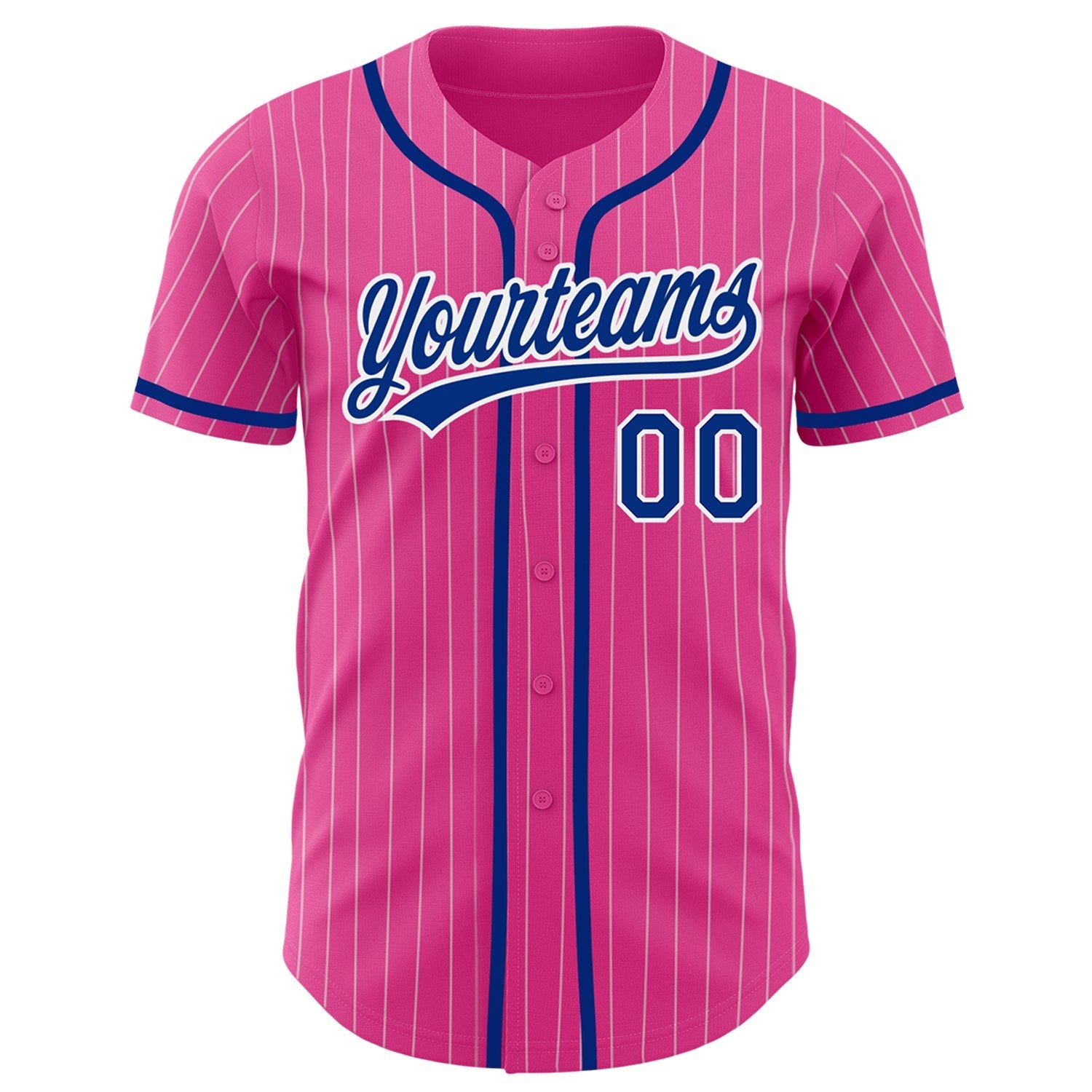 Custom Pink White Pinstripe Royal Authentic Baseball Jersey baseball jersey product view 2
