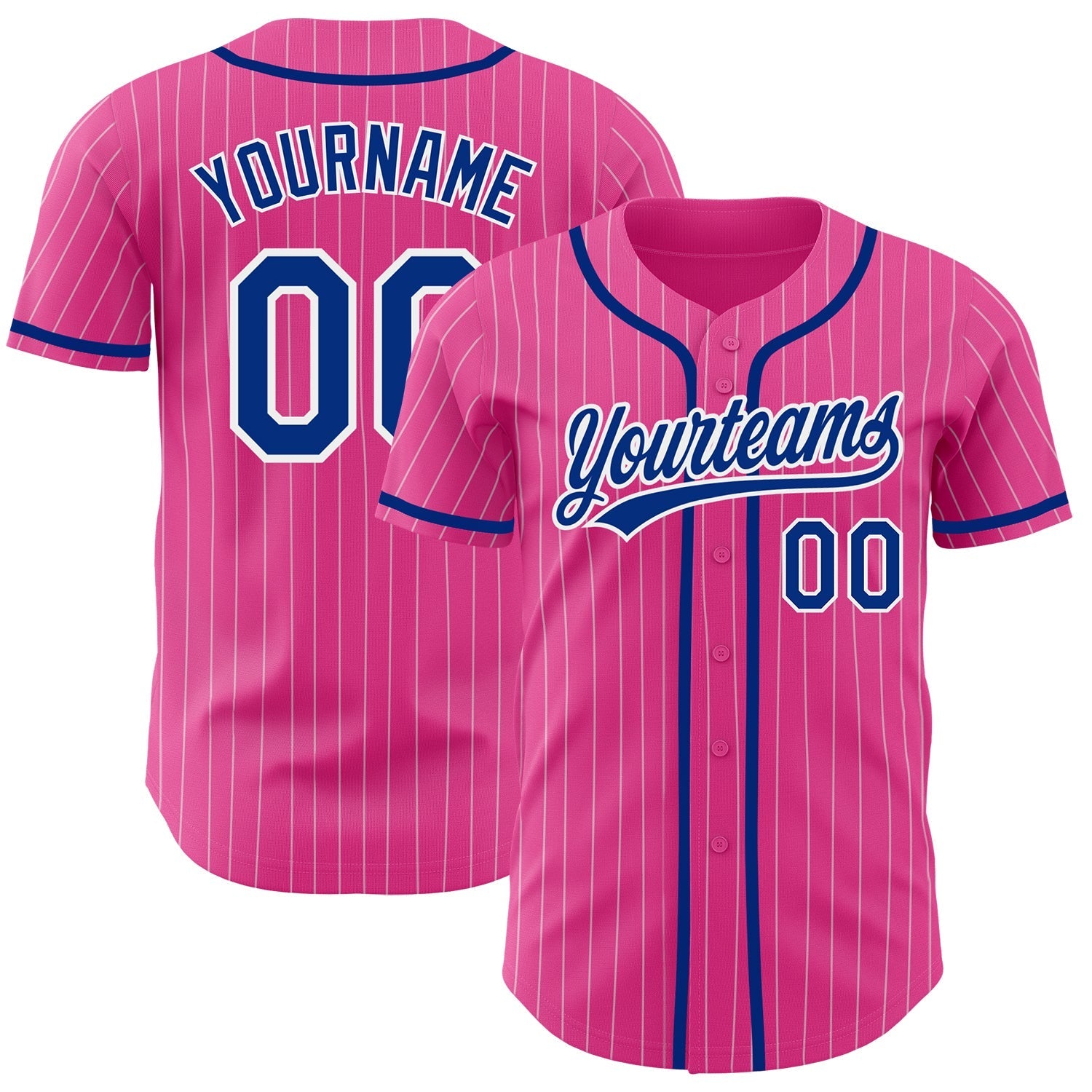 Custom Pink White Pinstripe Royal Authentic Baseball Jersey baseball jersey product view 1