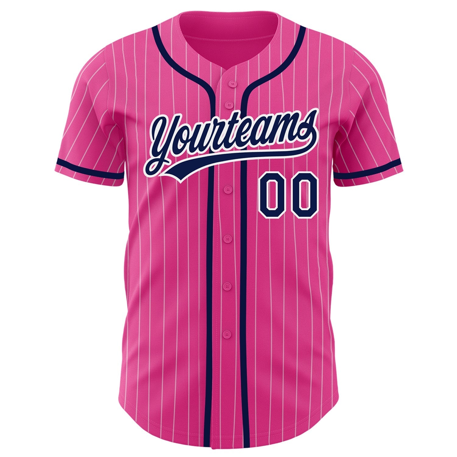 Custom Pink White Pinstripe Navy Authentic Baseball Jersey baseball jersey product view 2