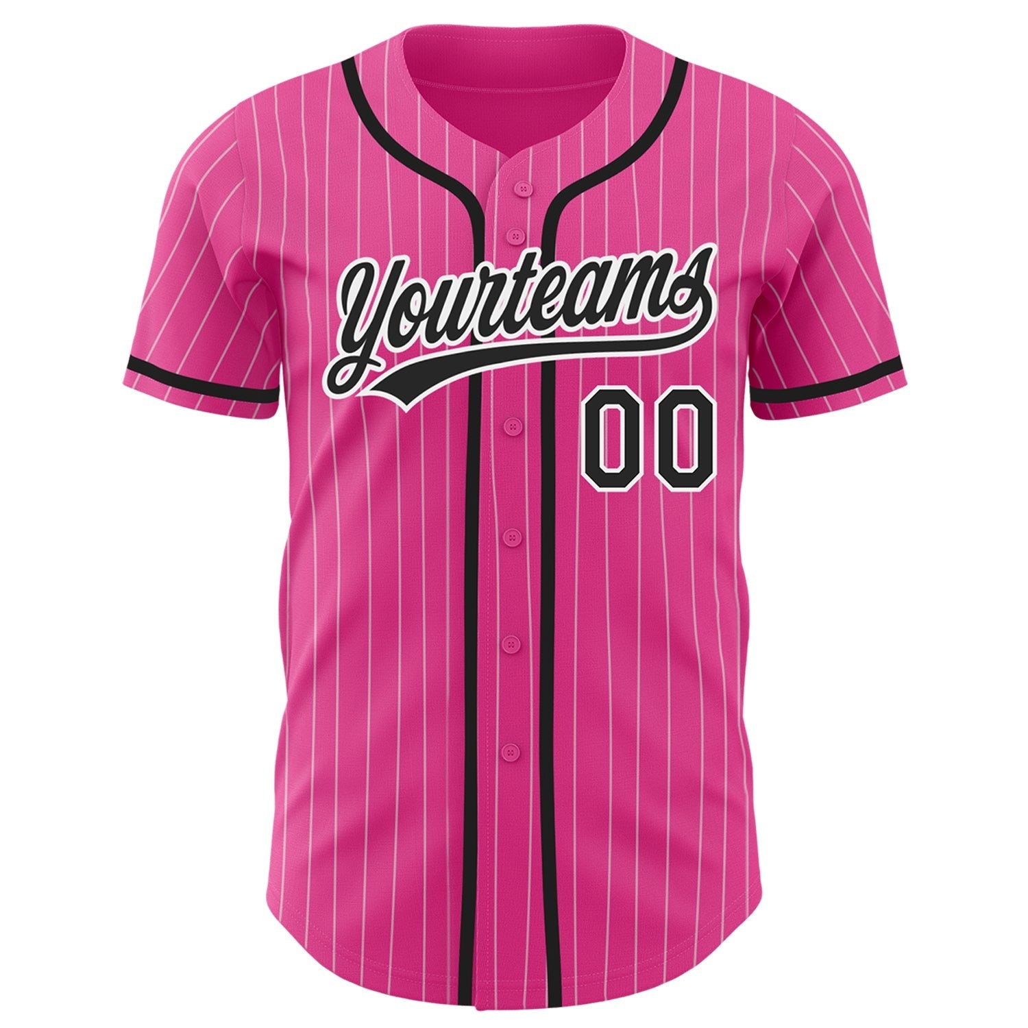 Custom Pink White Pinstripe Black Authentic Baseball Jersey baseball jersey product view 2