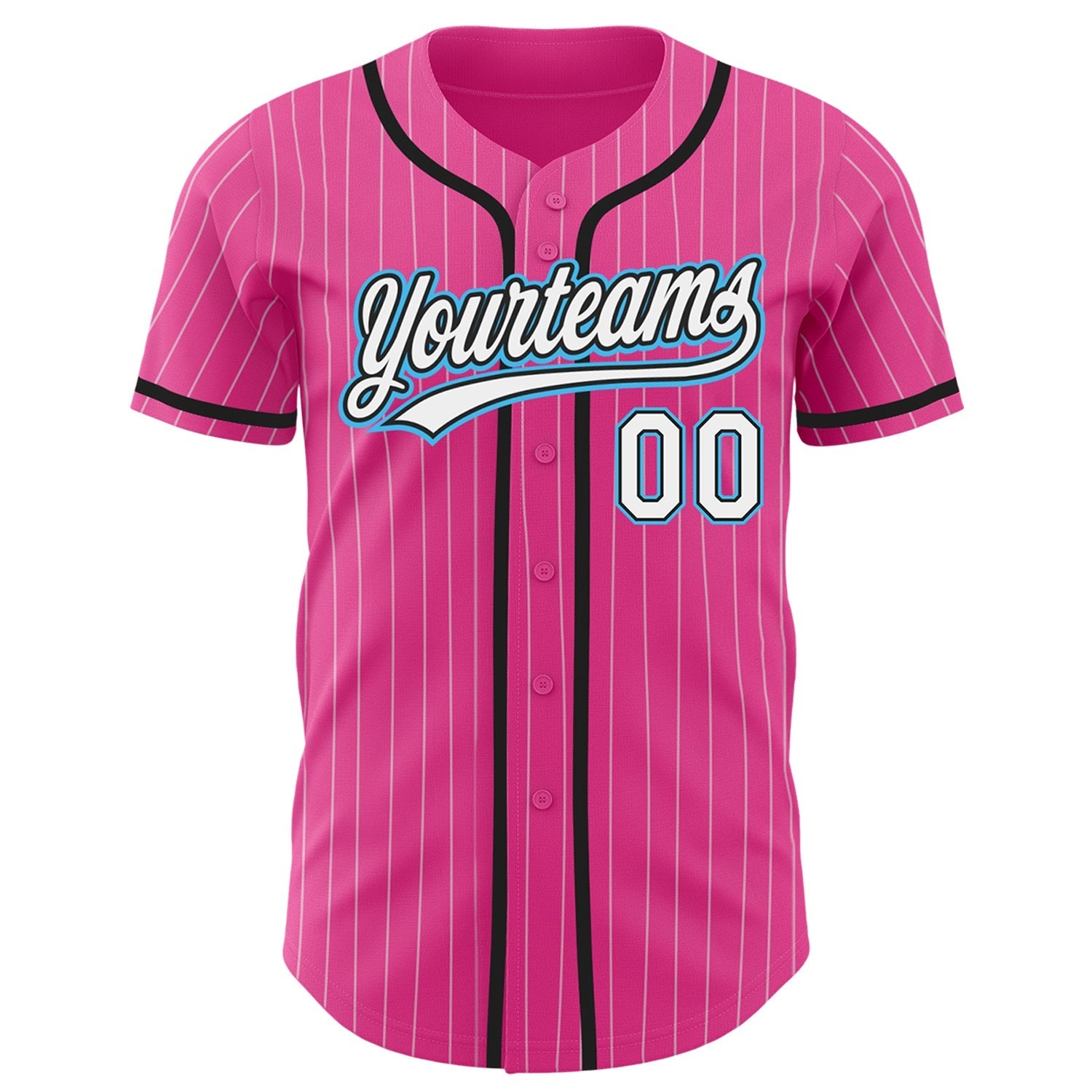 Custom Pink White Pinstripe Sky Blue Authentic Baseball Jersey baseball jersey product view 2