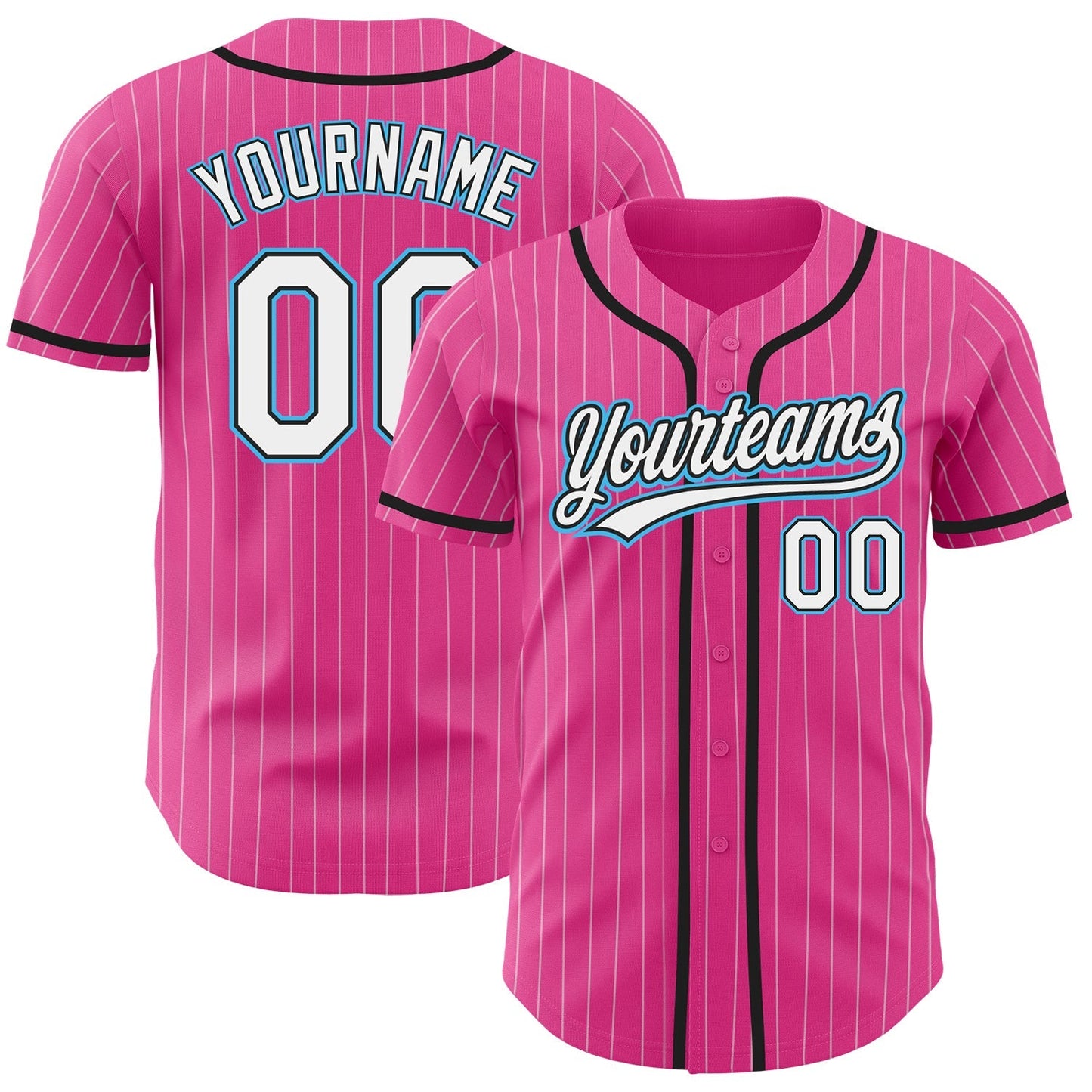 Custom Pink White Pinstripe Sky Blue Authentic Baseball Jersey baseball jersey product view 1