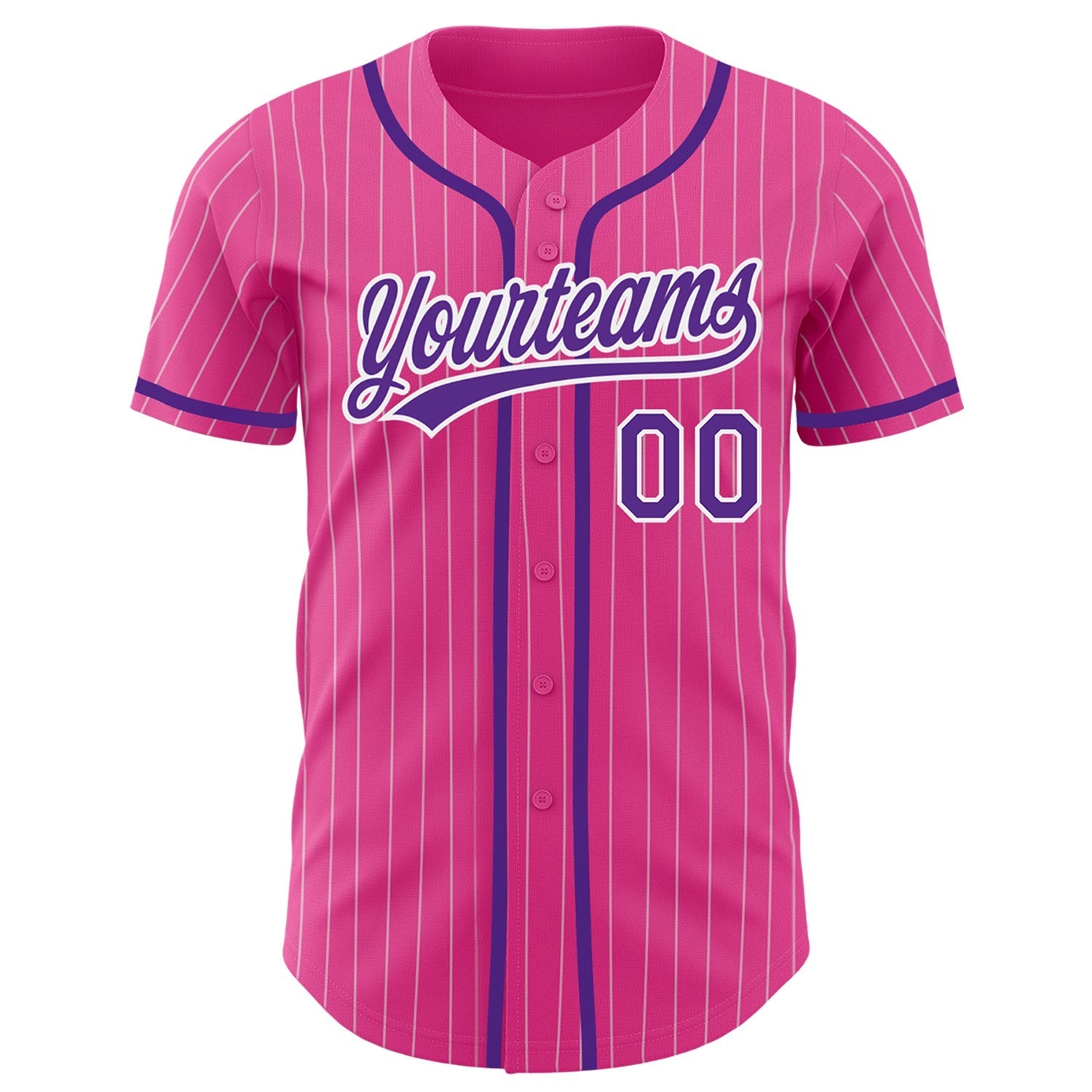 Custom Pink White Pinstripe Purple Authentic Baseball Jersey baseball jersey product view 2