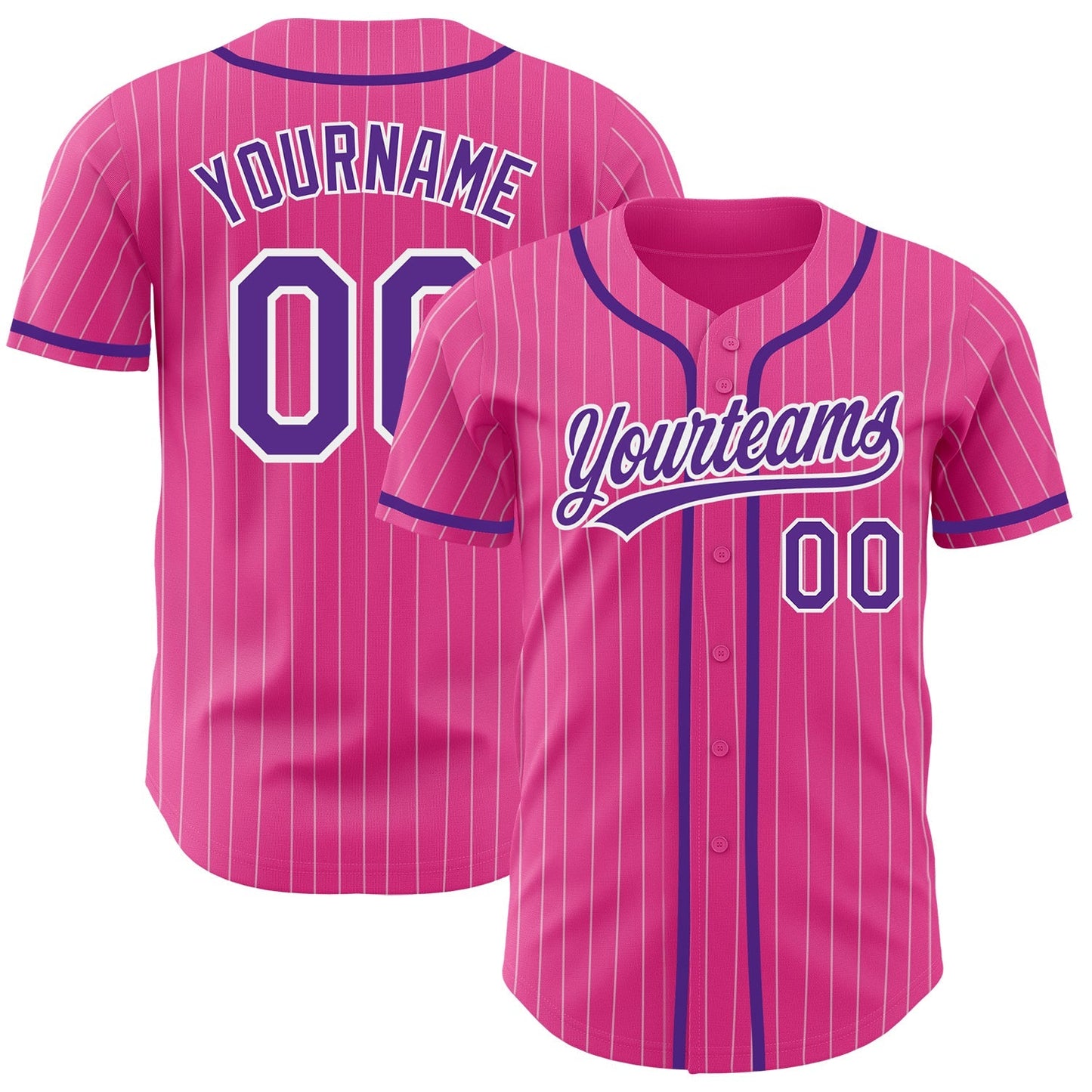 Custom Pink White Pinstripe Purple Authentic Baseball Jersey baseball jersey product view 1
