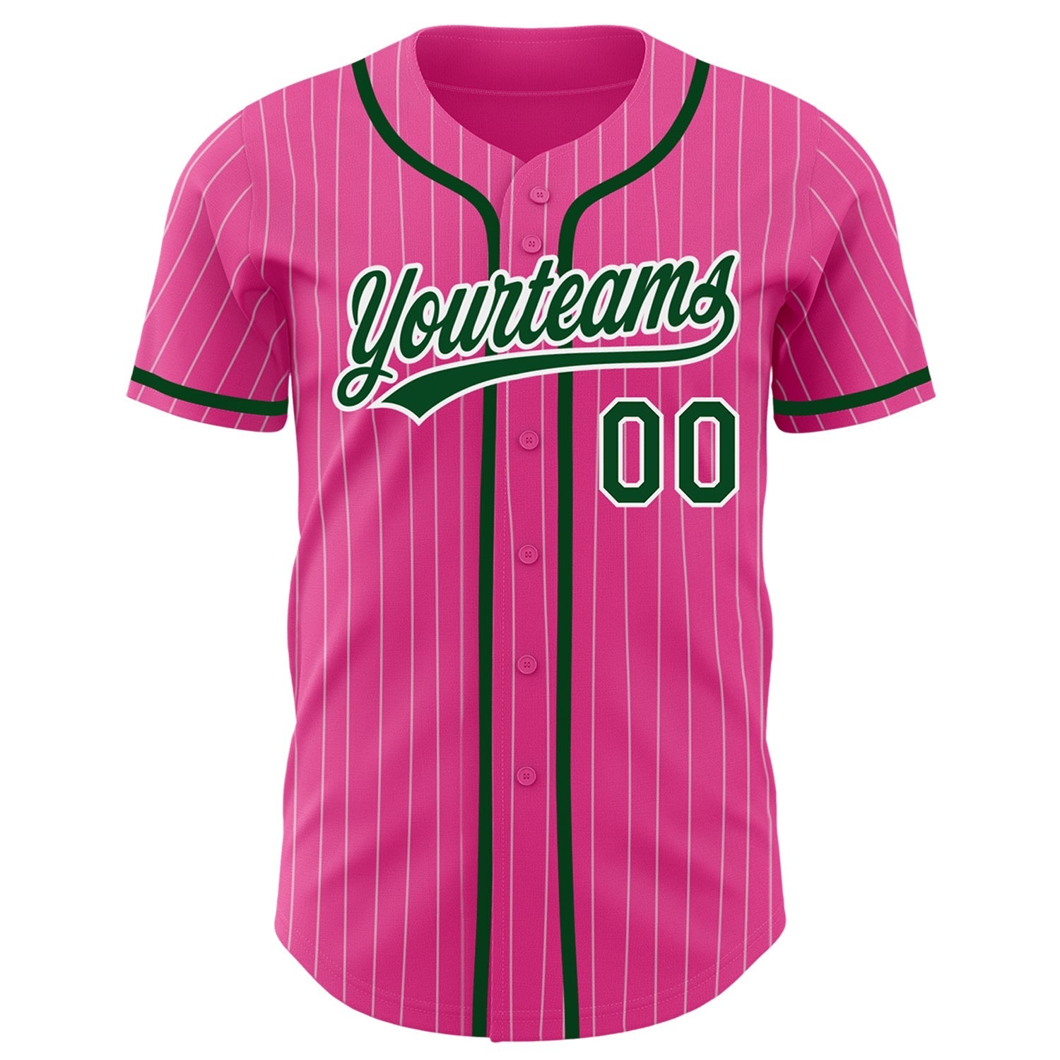 Custom Pink White Pinstripe Green Authentic Baseball Jersey baseball jersey product view 2