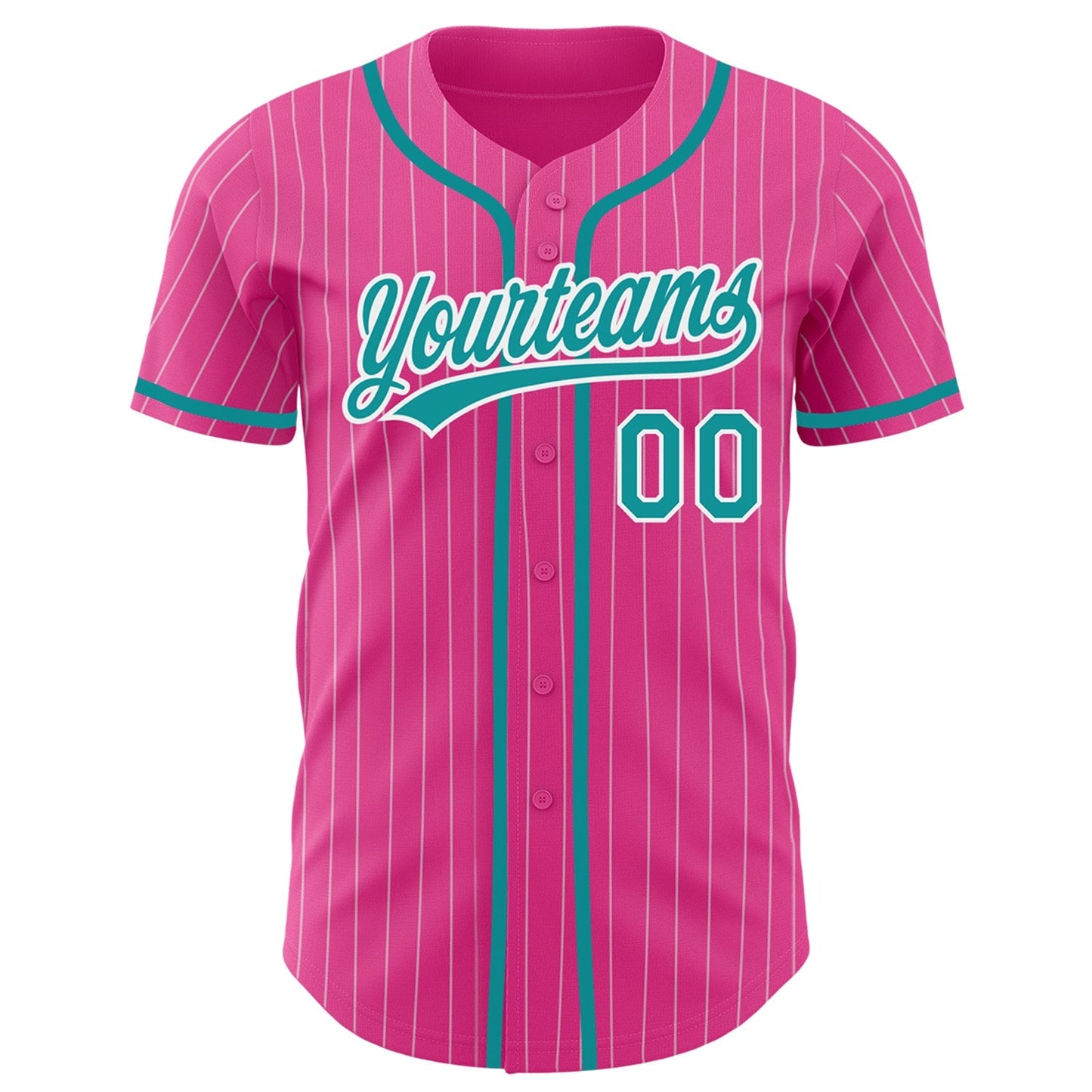 Custom Pink White Pinstripe Teal Authentic Baseball Jersey baseball jersey product view 2