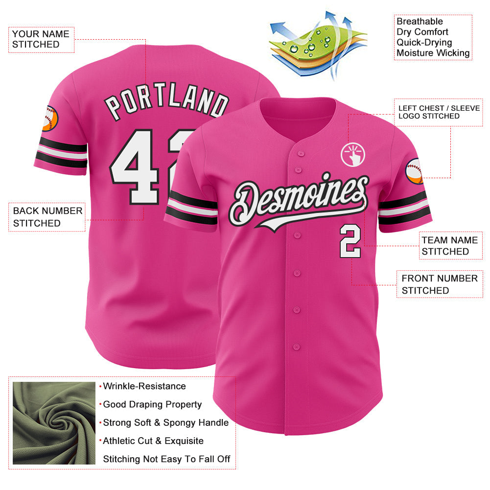 Custom Pink White-Black Authentic Baseball Jersey baseball jersey product view 3