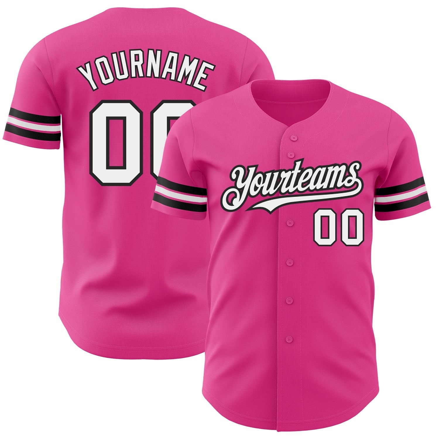 Custom Pink White-Black Authentic Baseball Jersey baseball jersey product view 1