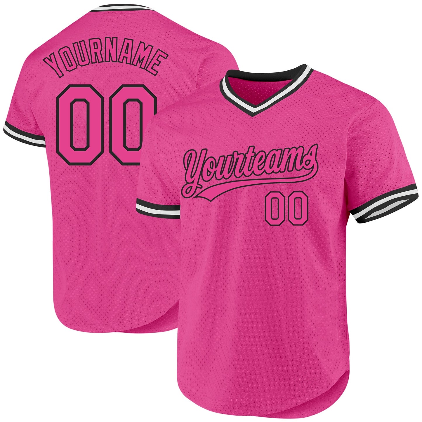 Custom Pink Black-White Authentic Throwback Baseball Jersey baseball jersey product view 1