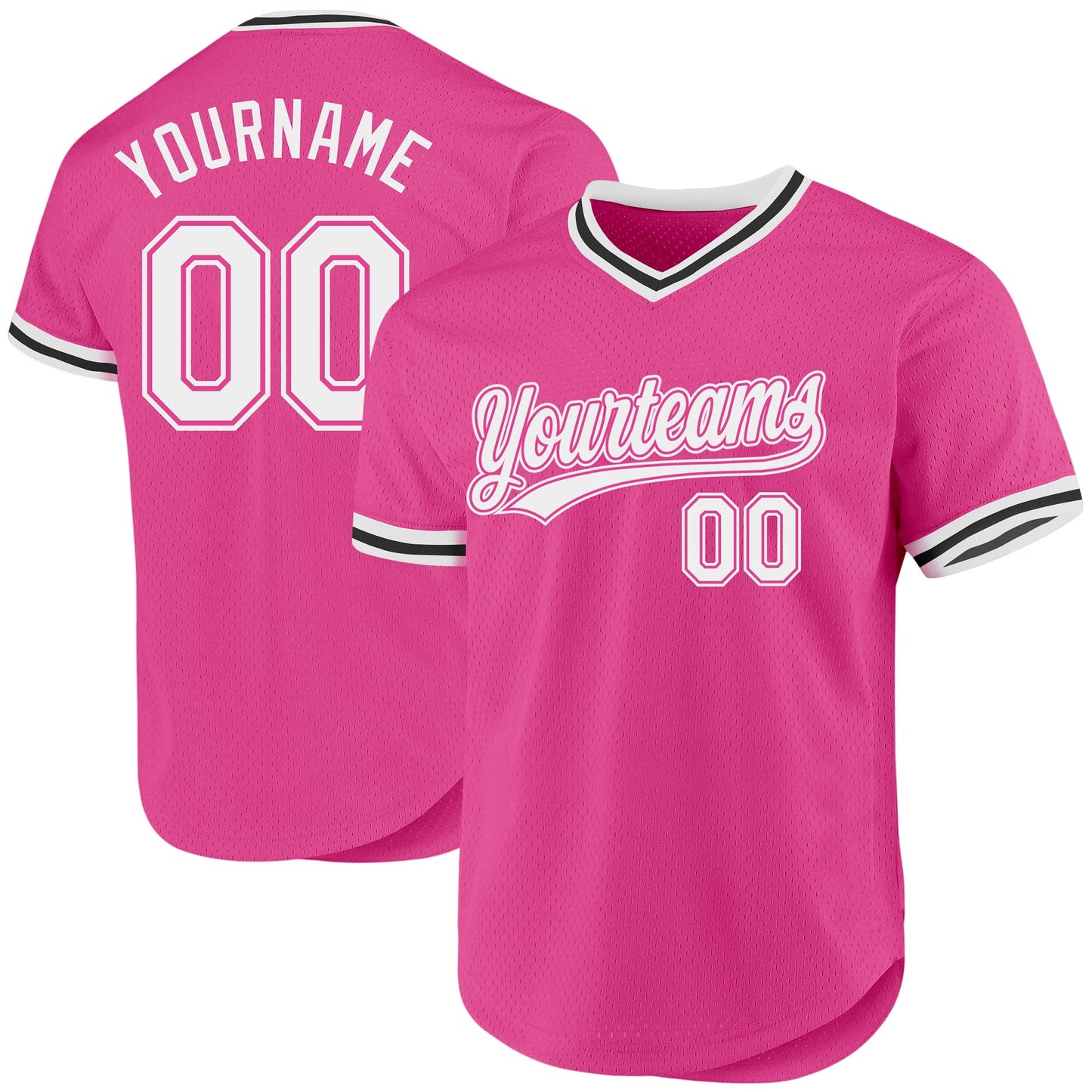 Custom Pink White-Black Authentic Throwback Baseball Jersey baseball jersey product view 1