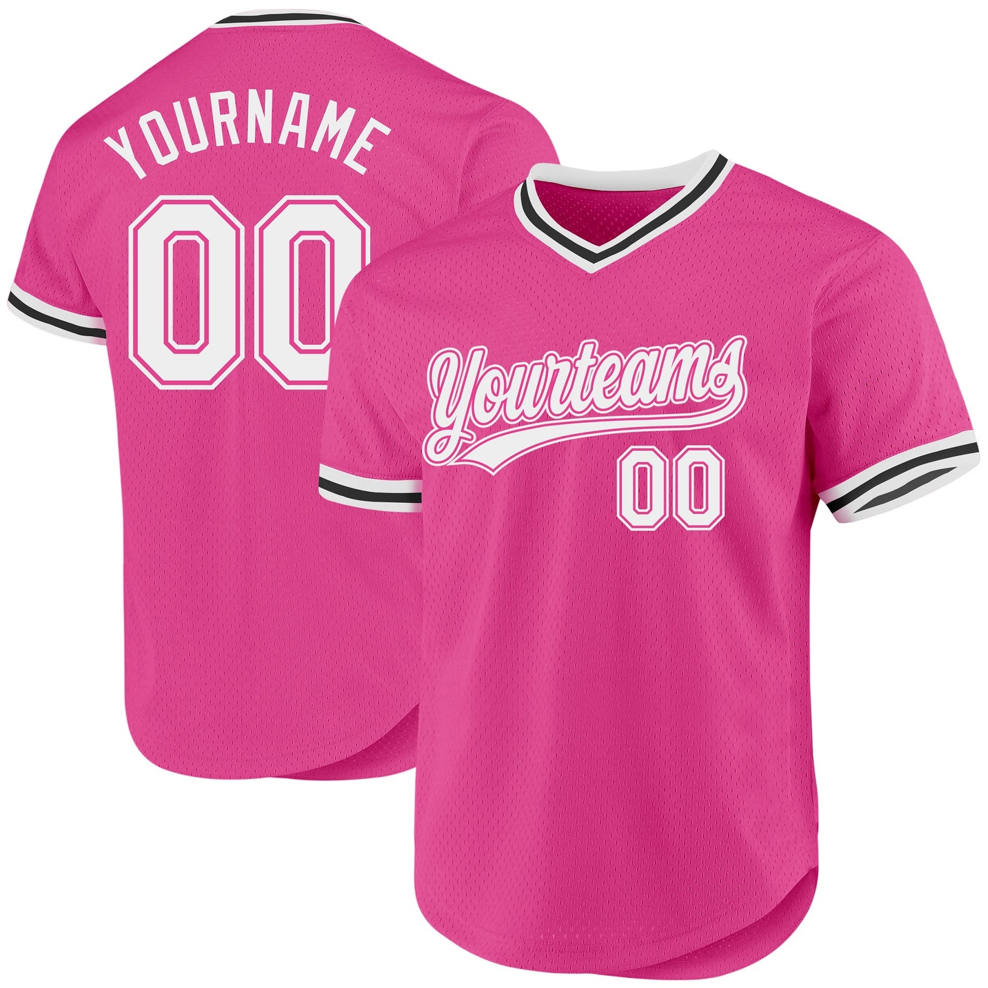 Custom Pink White-Black Authentic Throwback Baseball Jersey baseball jersey product view 1