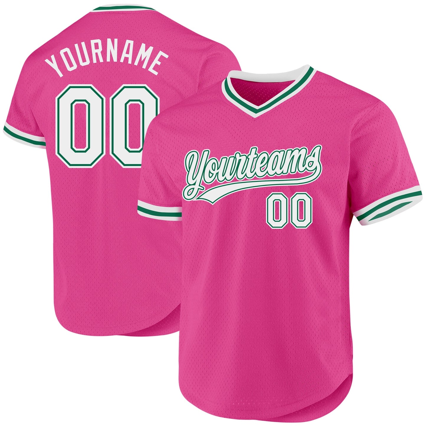 Custom Pink White-Kelly Green Authentic Throwback Baseball Jersey baseball jersey product view 1
