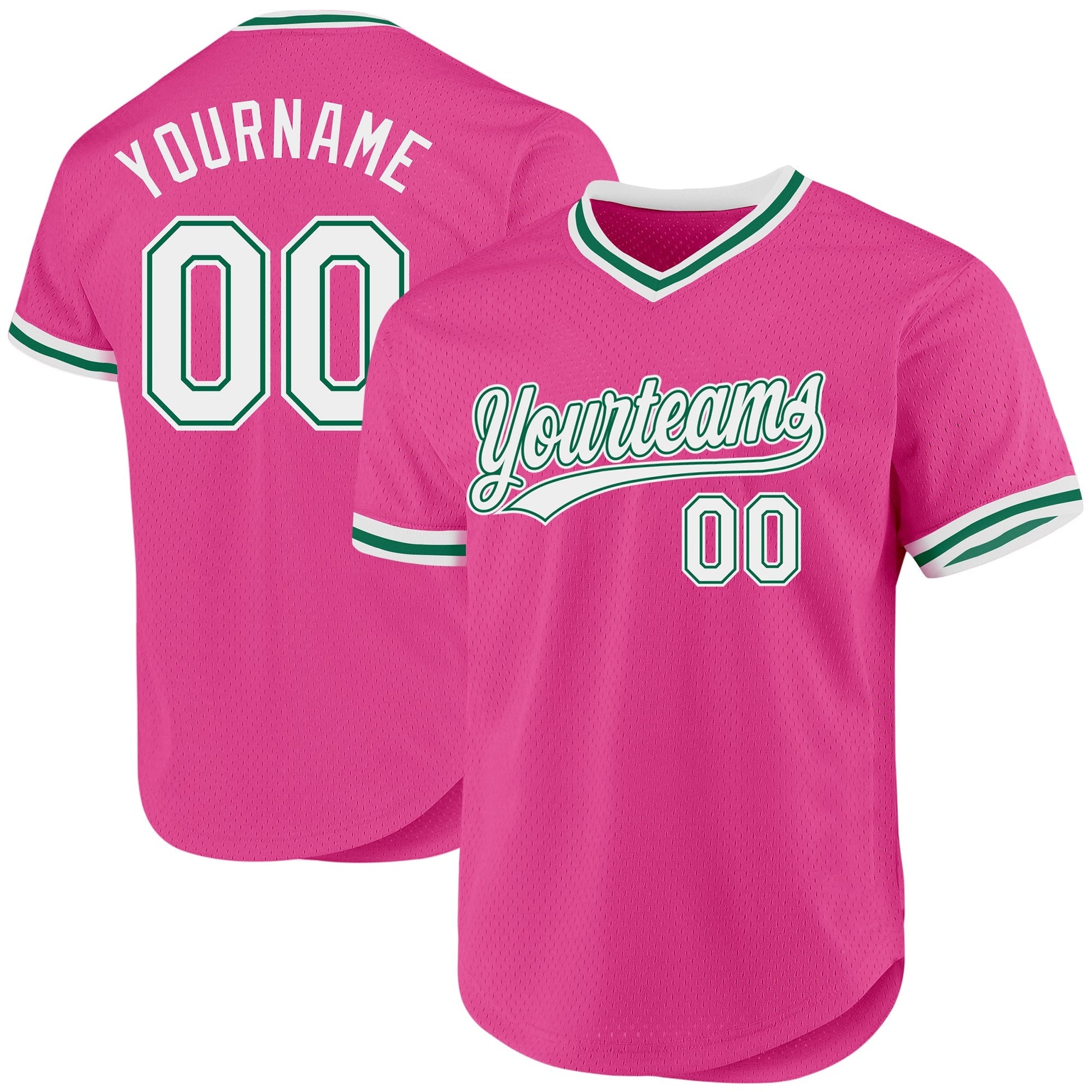 Custom Pink White-Kelly Green Authentic Throwback Baseball Jersey baseball jersey product view 1