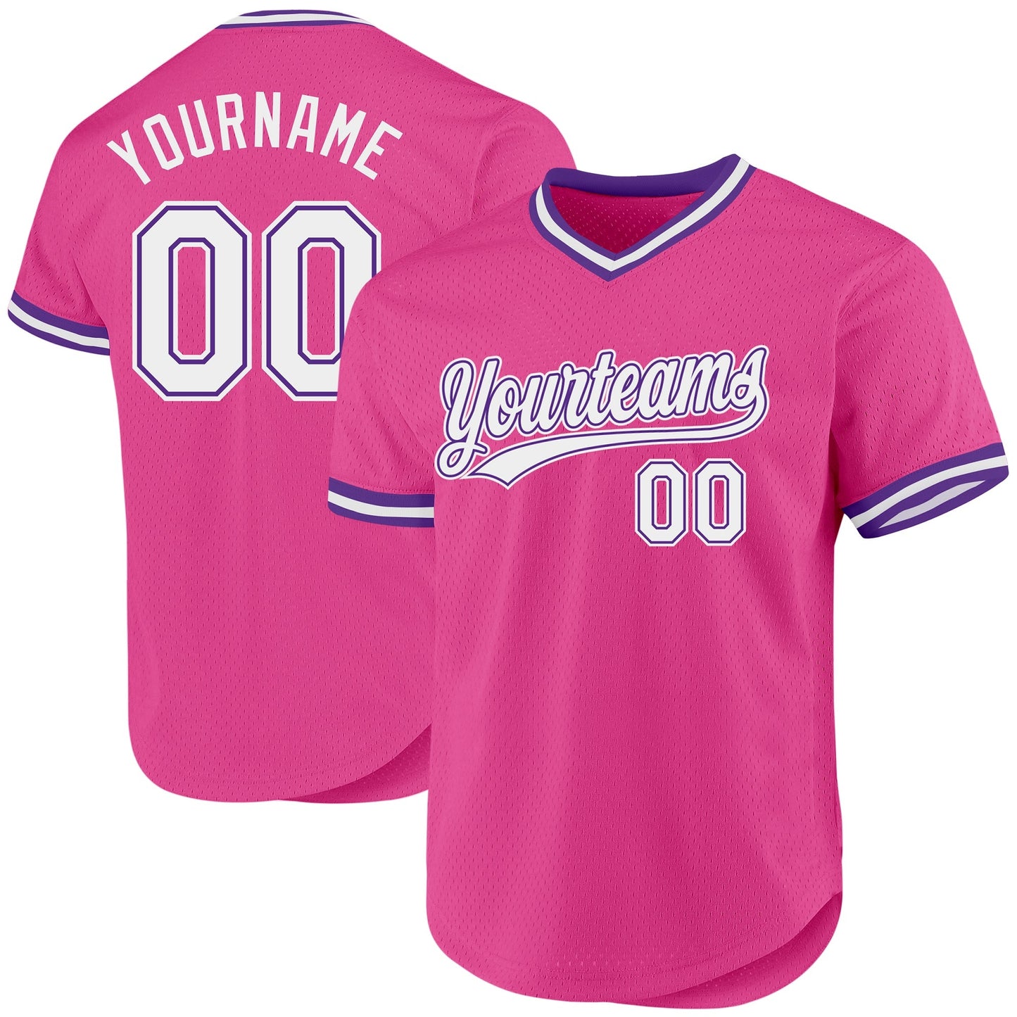 Custom Pink White-Purple Authentic Throwback Baseball Jersey baseball jersey product view 1
