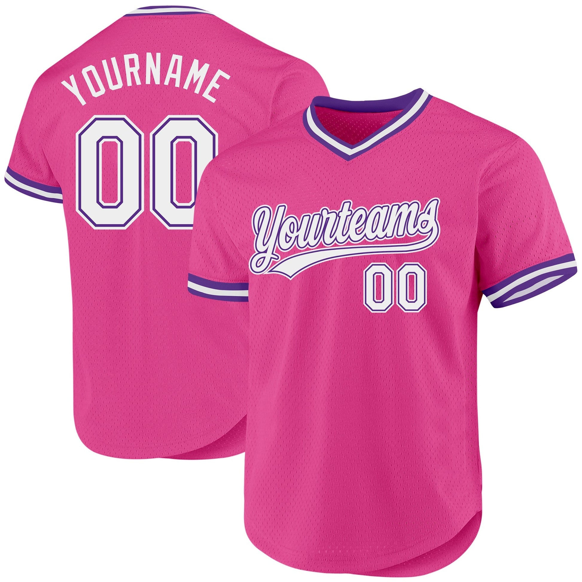 Custom Pink White-Purple Authentic Throwback Baseball Jersey baseball jersey product view 1
