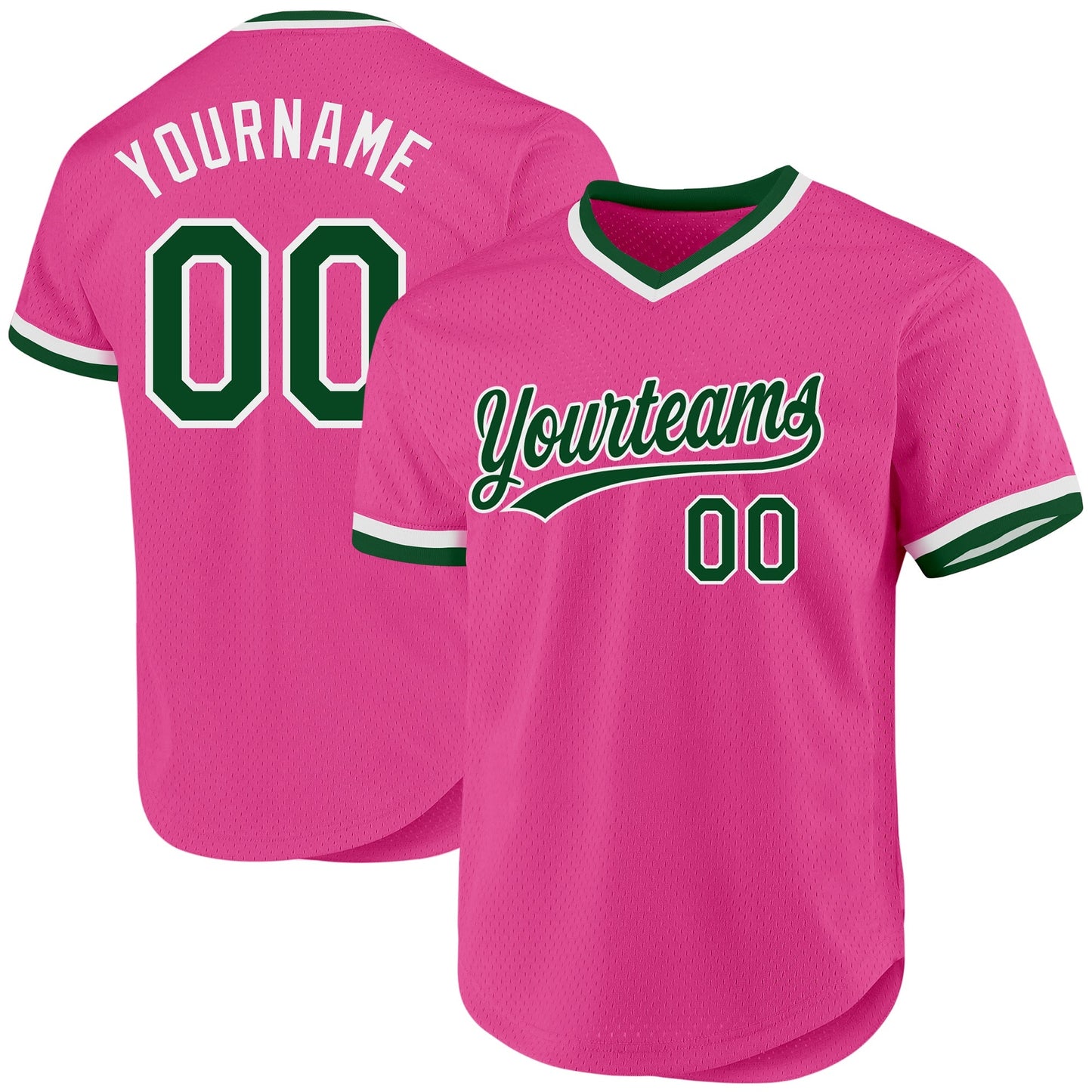 Custom Pink Green-White Authentic Throwback Baseball Jersey baseball jersey product view 1